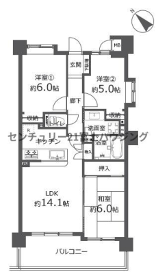 神奈川県鎌倉市小袋谷2丁目の中古マンションの間取り図