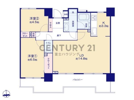 神奈川県藤沢市南藤沢の中古マンションの間取り図